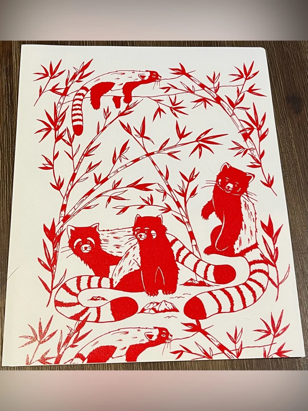Red and White Red Panda Illustration Print Folder